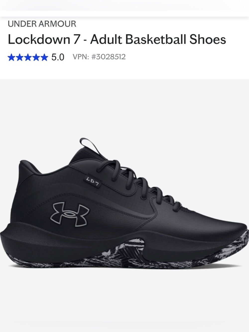 Under Armour Lockdown 7 Adult Basketball Shoes in 003 Black Size 9